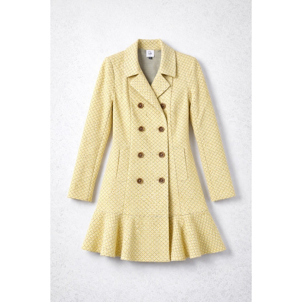 CAbi Peplum Blazer Jacket Womens Small Yellow Textured Office Old Money